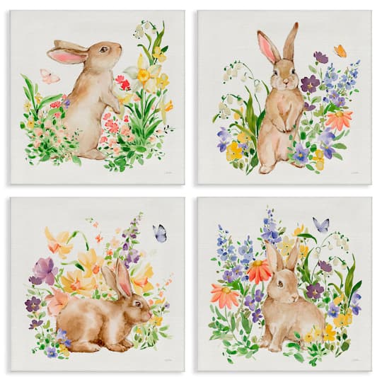 Stupell Industries Celebrate Spring Floral Bunnies Canvas Wall Art Set